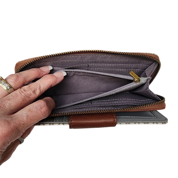 FOSSIL Brown and Cream Monogram Print Textured Wallet - Picture 10 of 16